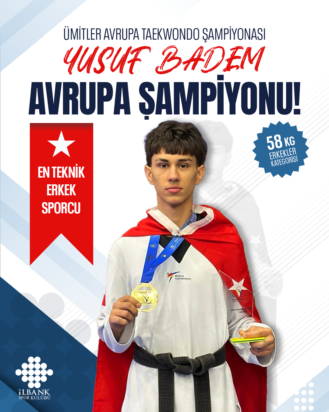 Yusuf Badem, 58 kg erkekler kategorisinde Avrupa şampiyonu oldu 